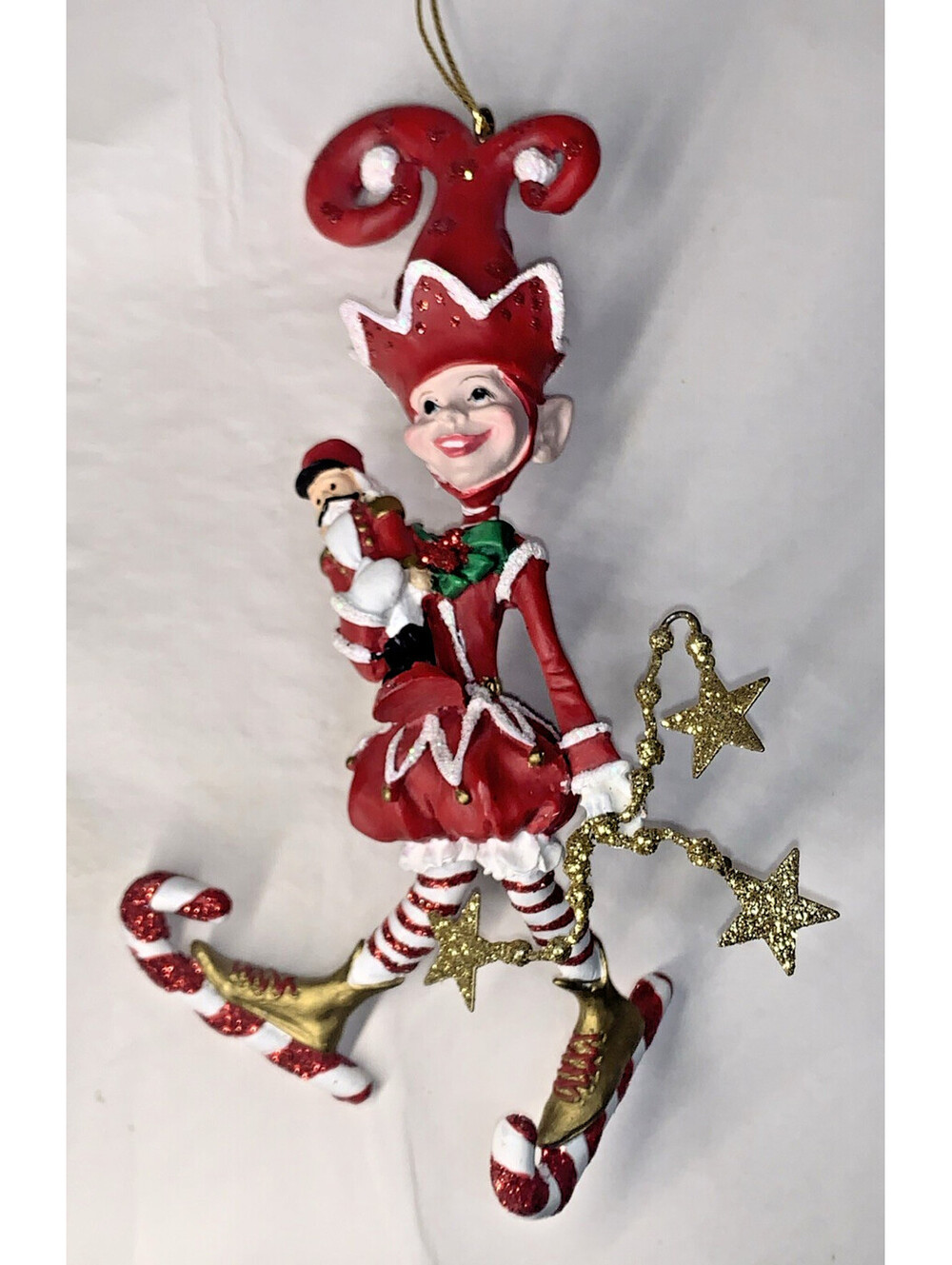 Van Craig for Kurt Adler PIXIEPYES 7" Resin Ornament - ELF With Nutcracker RED
